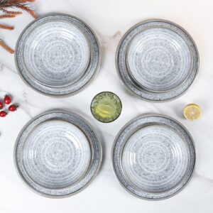 Gofunfun Melamine Dinnerware Sets 12 PCS - Service for 4 Plates & Bowls Sets Dishwasher Top-Shelf Safe, BPA Free Dinner Dishes Set for Everyday Use-Granite Pattern Gray