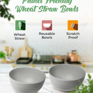 GREENDISH Wheat Straw Bowls Set, 4 Large Unbreakable Cereal Bowls, Microwave Safe Bowls for Kitchen - Dishwasher Safe Reusable Big Bowls for Eating Soup, Oatmeal - Microwavable Deep Bowls for Families