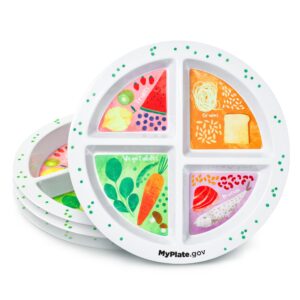 portion plate for adults and teens - set of 4 plates - 100% melamine - with dividers and non-slip feet - weight loss - portion control - myplate