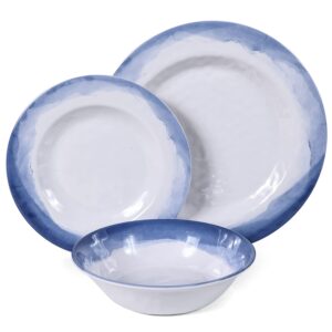 melamine dinnerware sets- 12pcs melamine plates and bowls set for 4, suitable for indoor and outdoor use, blue