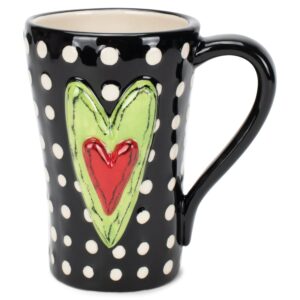 demdaco white swirls hearts midnight black 6 inch glossy ceramic stoneware mug