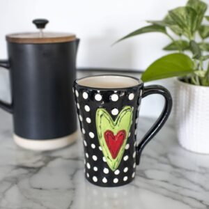 DEMDACO White Swirls Hearts Midnight Black 6 inch Glossy Ceramic Stoneware Mug