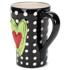 DEMDACO White Swirls Hearts Midnight Black 6 inch Glossy Ceramic Stoneware Mug