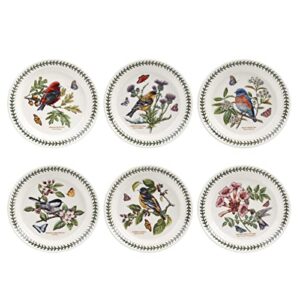 portmeirion botanic garden birds collection salad plates | set of 6 plates 8.5 inch with assorted bird motifs | made of earthenware | dishwasher and microwave safe | made in england