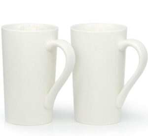 20 ounces large coffee mugs, smilatte m007 plain tall ceramic cup with handle for dad men, set of 2, white