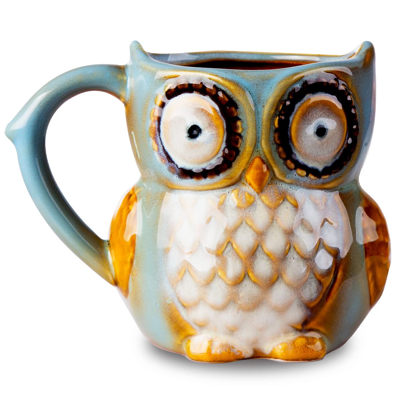 Berry President Owl Coffee Mug, Morning Ceramic Coffee Mug, Tea Cup for Office and Home, Dishwasher and Microwave Safe (12 oz, Cyan)