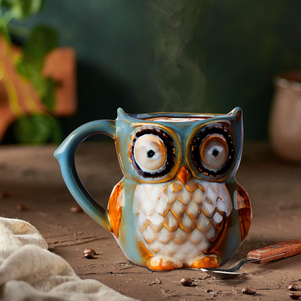 Berry President Owl Coffee Mug, Morning Ceramic Coffee Mug, Tea Cup for Office and Home, Dishwasher and Microwave Safe (12 oz, Cyan)