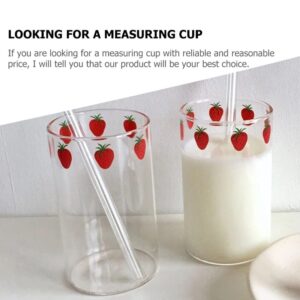 Alipis Glass Water Cup Strawberry Pattern Drinking Cup, Glass Milk Bottle with Straw, Clear Glass Tea Cup Juice Mug for Beverage Beer