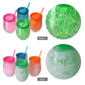EASICOZI Cute Shape Frosty Freezer Ice Mugs with Straw Clear 11.8oz Set of 4(Red, green, blue and orange) (Oval)
