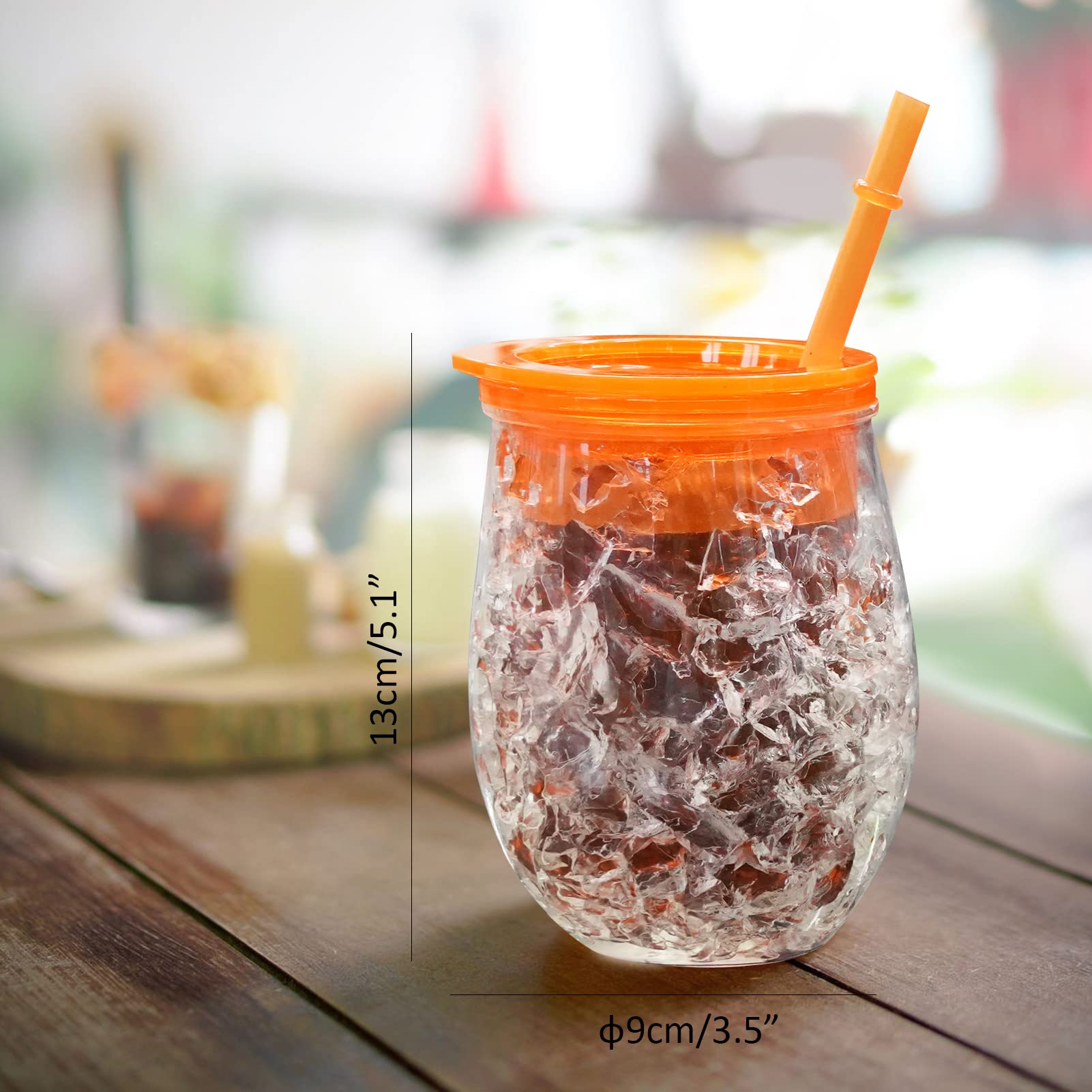 EASICOZI Cute Shape Frosty Freezer Ice Mugs with Straw Clear 11.8oz Set of 4(Red, green, blue and orange) (Oval)