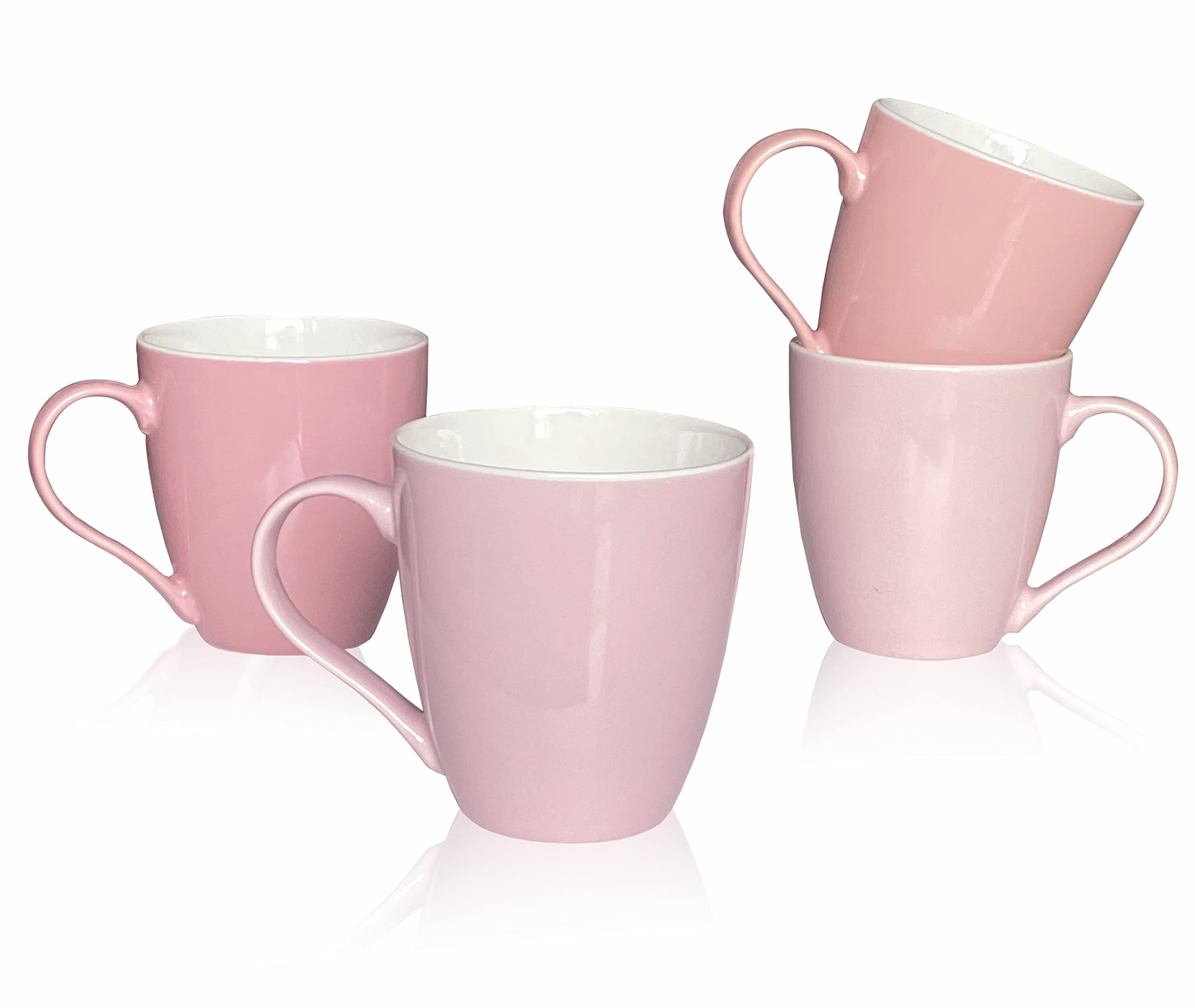 MIWARE 18 Ounce Porcelain Mugs, Set of 4, Coffee, Tea and Cocoa Mug Set, Different Shades of Pink