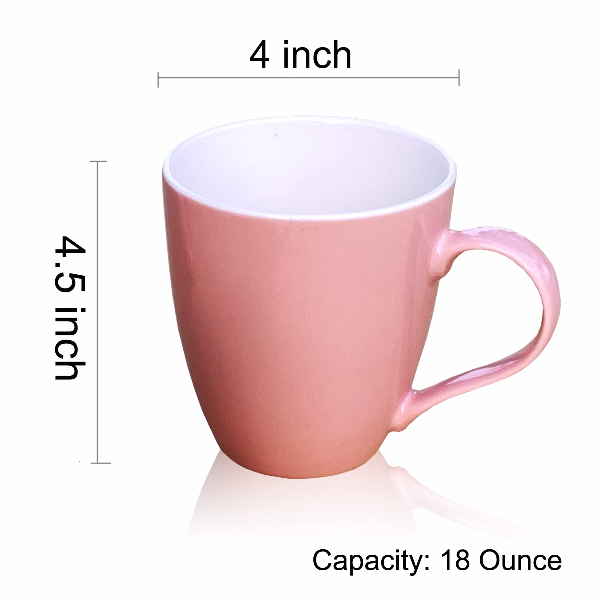 MIWARE 18 Ounce Porcelain Mugs, Set of 4, Coffee, Tea and Cocoa Mug Set, Different Shades of Pink