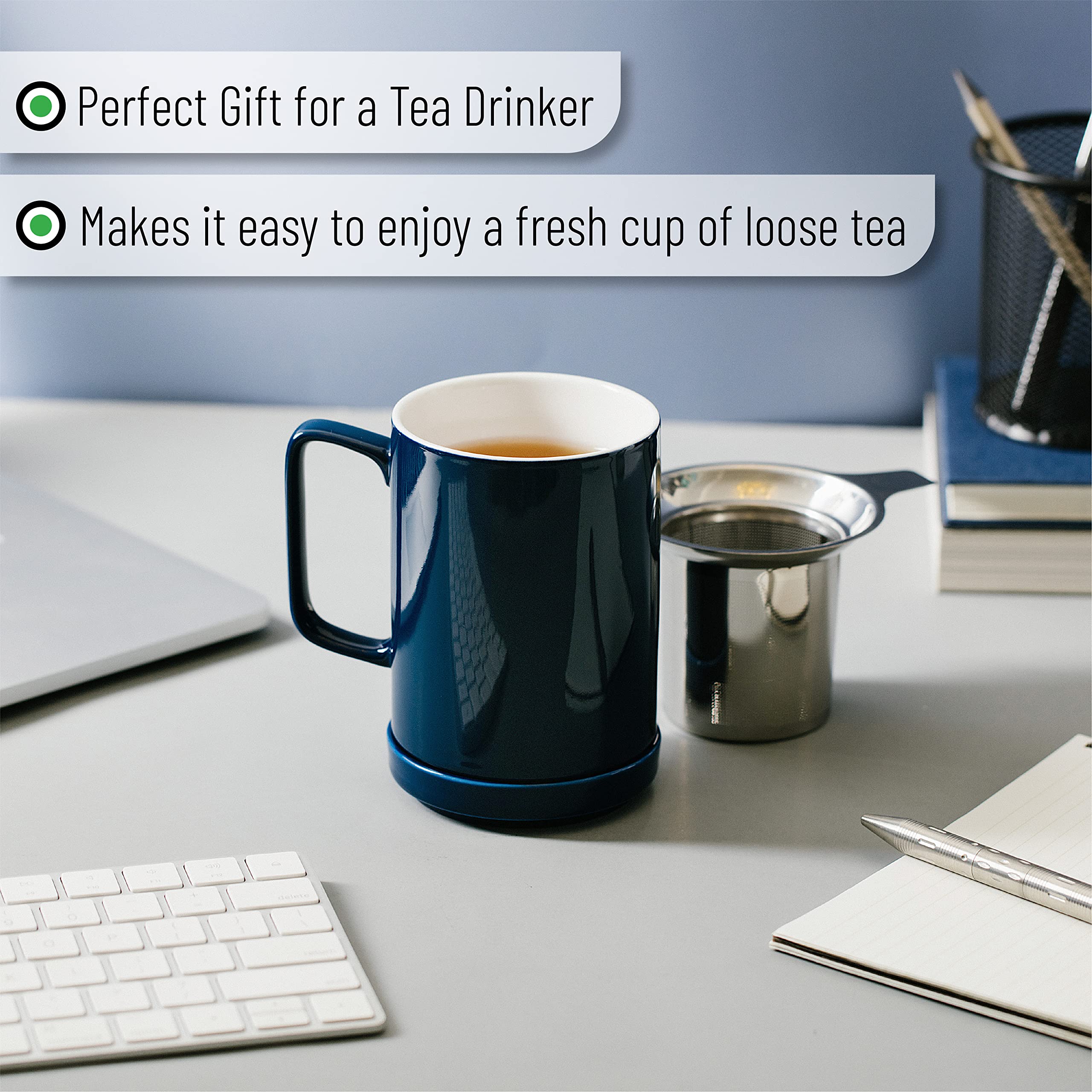 BTaT- Tea Cup with Lid, Tea Infuser Cup, 500ml 16oz Mug (White), Tea Cup with Stainless Steel Filter, Tea Cup with Infuser, Tea Mugs with Infuser and Lid, Tea Gifts for Tea Lovers, Tea Infuser Mug