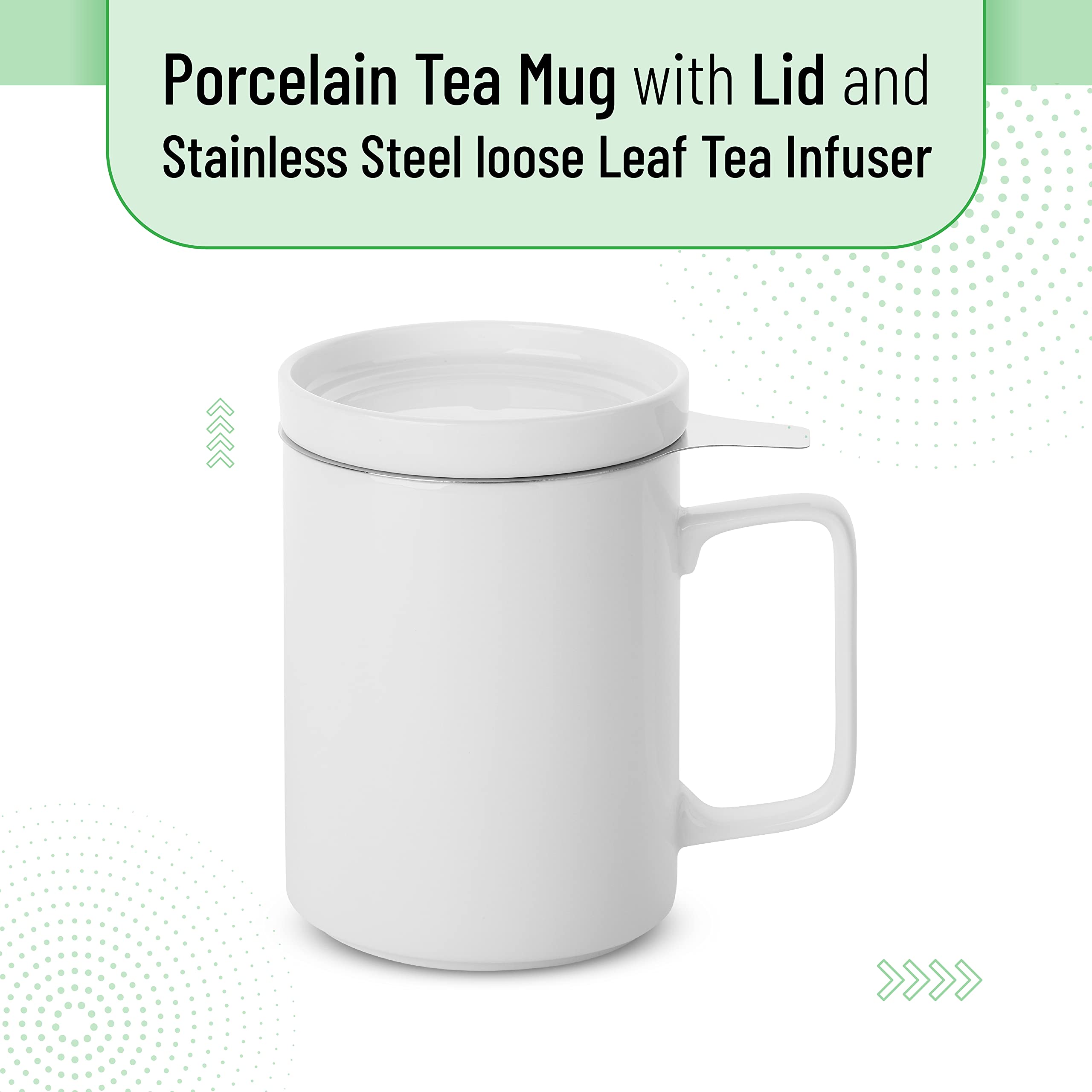 BTaT- Tea Cup with Lid, Tea Infuser Cup, 500ml 16oz Mug (White), Tea Cup with Stainless Steel Filter, Tea Cup with Infuser, Tea Mugs with Infuser and Lid, Tea Gifts for Tea Lovers, Tea Infuser Mug