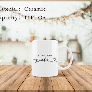 QUICQOD Grandma Gifts - I Love You Grandma White Coffee Mug - Grandma Gifts for Birthday from Grandkid Granddaughter Grandson, Ceramic Mug 11 Oz