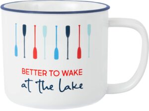 pavilion gift company large 17 oz stoneware coffee cup mug better to wake at the lake, 1 count (pack of 1), blue