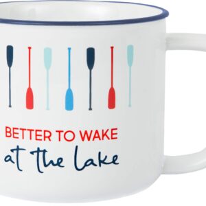 Pavilion Gift Company Large 17 Oz Stoneware Coffee Cup Mug Better to Wake at The Lake, 1 Count (Pack of 1), Blue