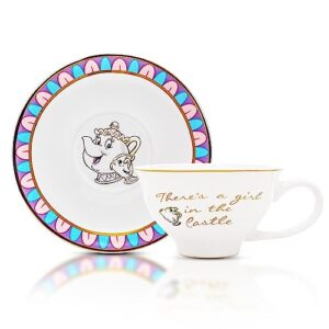 silver buffalo disney beauty and the beast chip girl in the castle foil ceramic teacup and saucer, 12-ounces