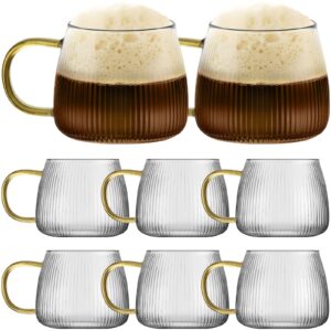 8 pcs glass coffee mugs 12.5 oz clear mugs for hot beverages ribbed espresso cups glass coffee cups in vertical stripes with light yellow handle vintage glass coffee cups for tea latte milk juice