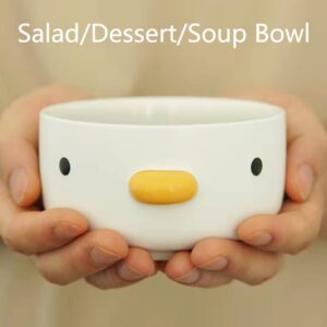 PURROOM Funny Cute Chick Small Salad Bowls, Handmade Glaze Duck Safety Ceramics 14oz Soup Bowls, 4.3'' Rice Bowl, Home Family, Friend.