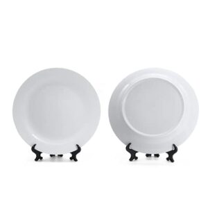 mr.r sets of 2 sublimation blanks white ceramic flat plate with stand,porcelain plates. 8 inch round dessert or salad plate, lead-free, safe in microwave, oven, and freezer