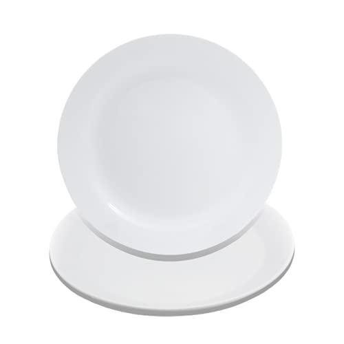 MR.R Sets of 2 Sublimation Blanks White Ceramic Flat Plate with Stand,Porcelain Plates. 8 inch Round Dessert or Salad Plate, Lead-Free, Safe in Microwave, Oven, and Freezer