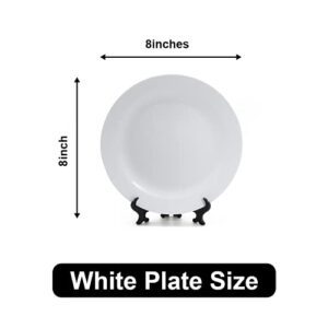 MR.R Sets of 2 Sublimation Blanks White Ceramic Flat Plate with Stand,Porcelain Plates. 8 inch Round Dessert or Salad Plate, Lead-Free, Safe in Microwave, Oven, and Freezer