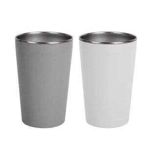 wongwongcat drinking cups 2pcs, stainless steel coffee cup 500 ml, anti-scald and non-slip cup, drinking cup for hot and cold drinks (white & grey)