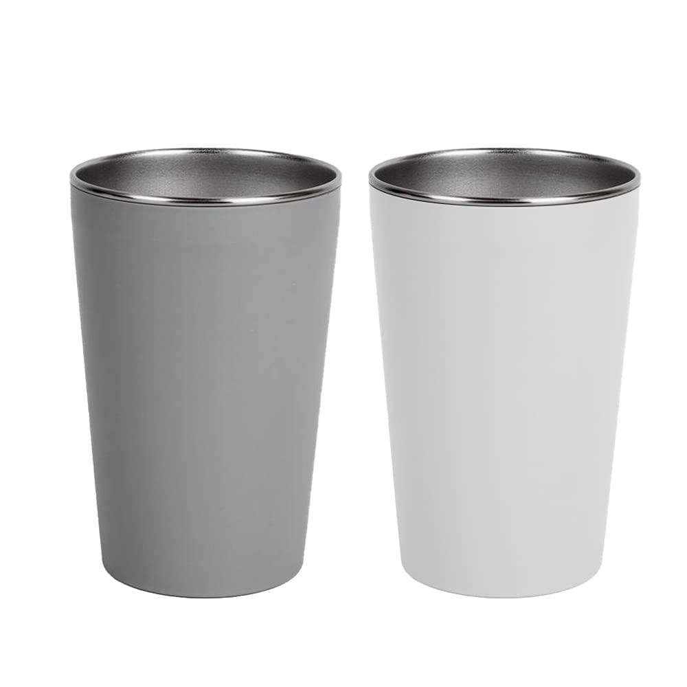 wongwongcat Drinking Cups 2PCS, Stainless Steel Coffee Cup 500 ml, Anti-Scald and Non-Slip Cup, Drinking Cup for Hot and Cold Drinks (White & Grey)