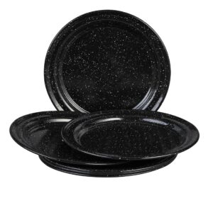 cinsa 6-piece 10 inch enameled steel plate set (speckled black) indoor/outdoor use, reusable, oven and fire-safe