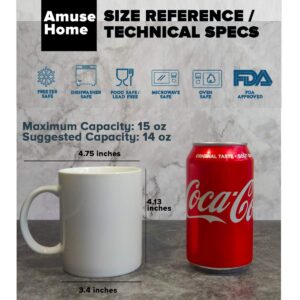 Amuse- Professional Barista Classic Large Mug for Coffee, Tea, Chocolate or Latte- Set of 6- 16 oz