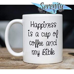 Happiness is a cup of coffee | Christian Gift Mug by Serenity Home Goods | tea cup Travel Mug | Present For Her Him Pastor Preacher Mom Dad Reverand Father Mother Day