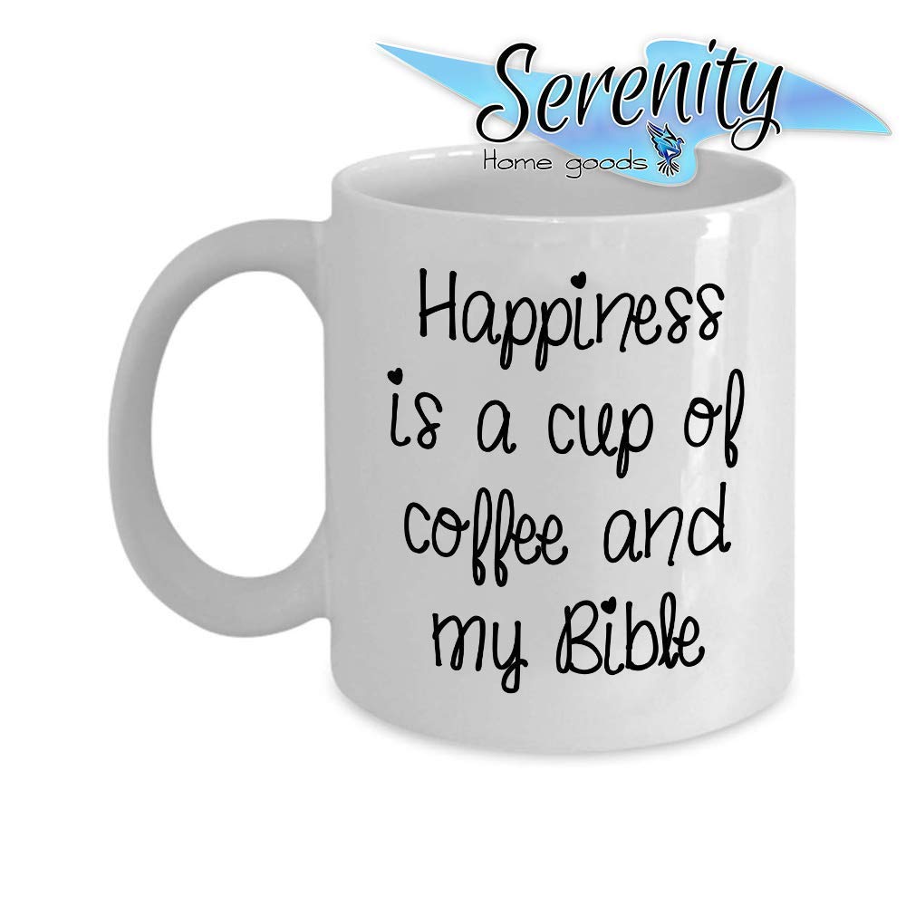 Happiness is a cup of coffee | Christian Gift Mug by Serenity Home Goods | tea cup Travel Mug | Present For Her Him Pastor Preacher Mom Dad Reverand Father Mother Day