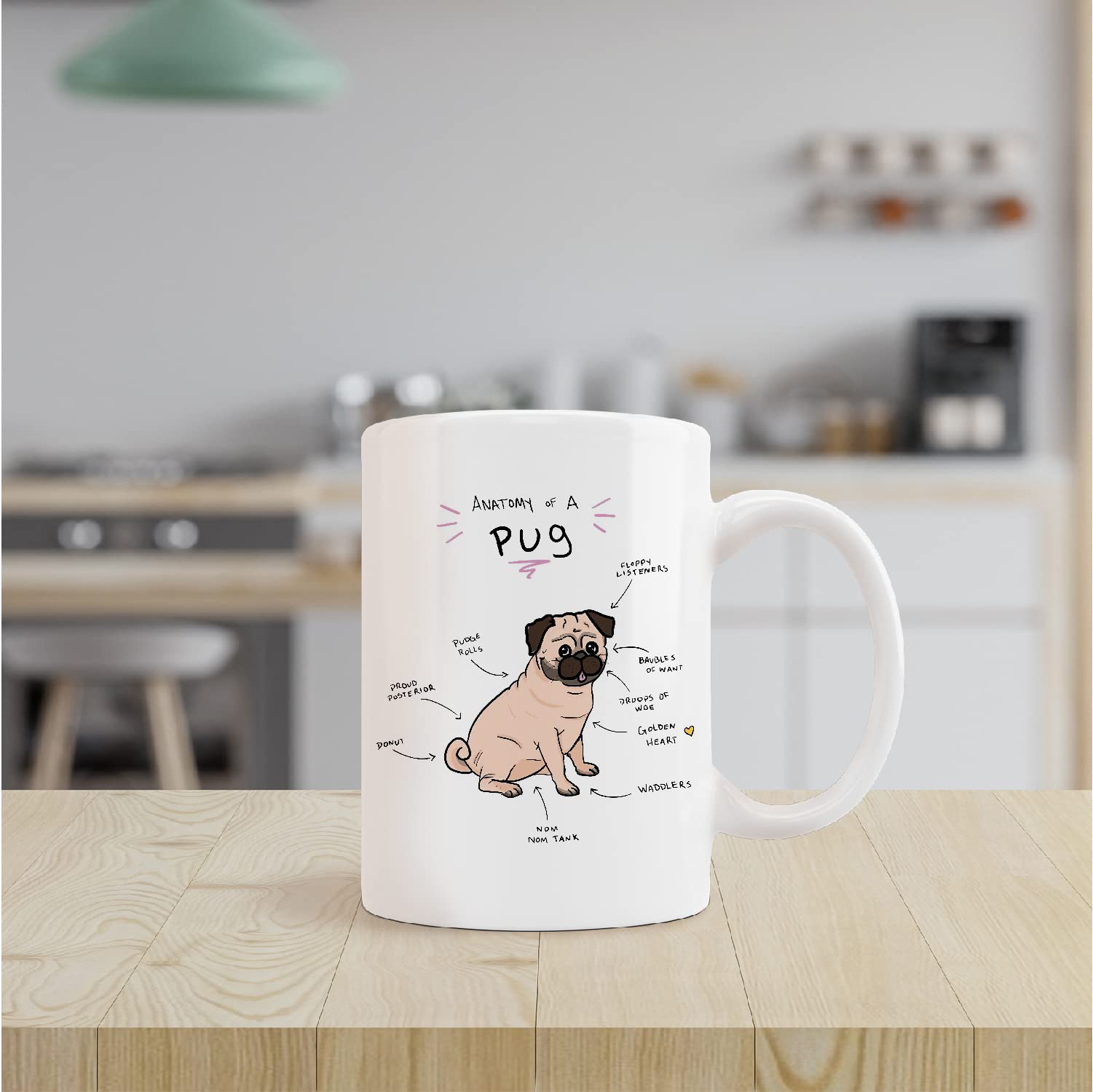 kunlisa Cute Pug Mug Cup,Anatomy of a Pug Ceramic Mug-11oz Coffee Milk Tea Mug Cup,Gifts For Dog Lovers Pug Mom Dog Mom Women Men Teen Girls,Pet Lovers Coworkers Gifts