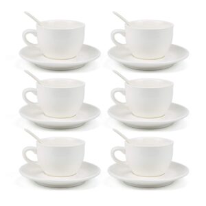 kingrol 8 ounces cappuccino cups with saucers & spoons, porcelain tea cup set, set of 6 coffee mugs for latte, mocha, cappuccino, and mulled drinks