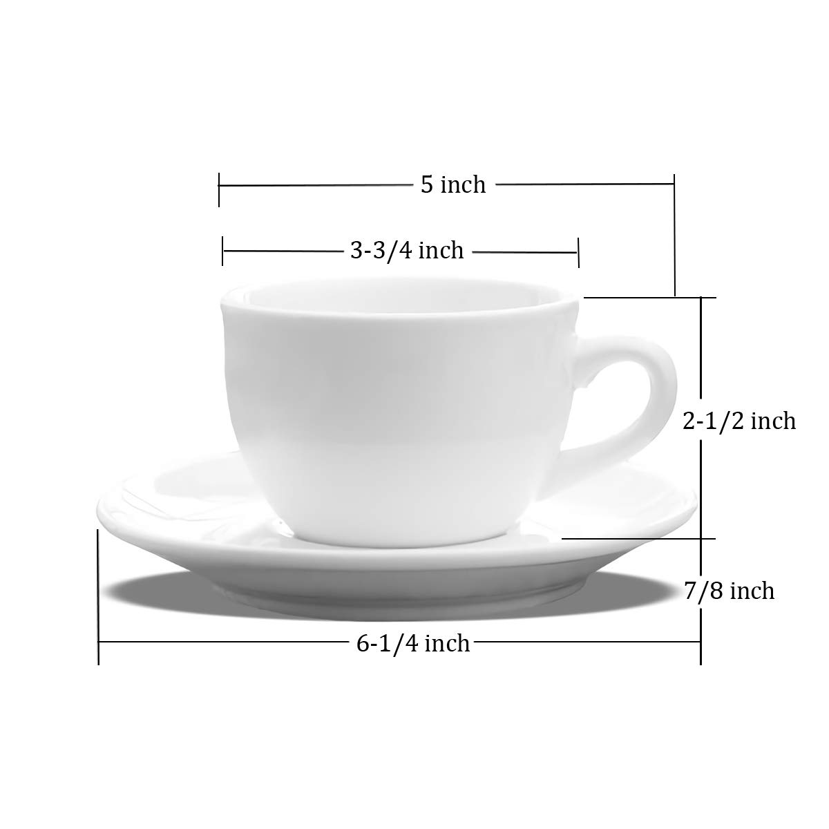 Kingrol 8 Ounces Cappuccino Cups with Saucers & Spoons, Porcelain Tea Cup Set, Set of 6 Coffee Mugs for Latte, Mocha, Cappuccino, and Mulled Drinks