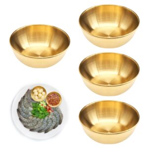 jjyhehot 4 pcs gold stainless steel sauce dip bowls, small soy sauce dish appetizer plates, sushi seasoning dipping bowl