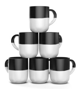 francois et mimi, set of 6 large 16 ounce ceramic coffee mugs (black and white)