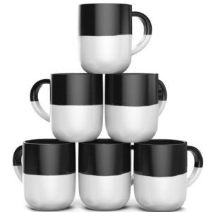 Francois et Mimi, Set of 6 Large 16 Ounce Ceramic Coffee Mugs (Black and White)