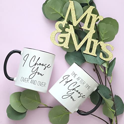 Celebrimo I Choose You Mr and Mrs Coffee Mugs Set - Anniversary Mug Gift for Husband, Wife - His and Her Engagement Gifts for Couples - Engaged, Marriage, Wedding Gifts for Bride and Groom, Couple