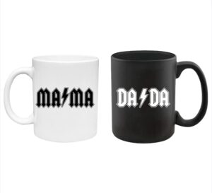 rockstar dad and mom mug - gift for pregnancy announcement - new parent gifts for couples - dad and mom coffee mug set for christmas anniversary birthday 11 oz with gift box (black&white)