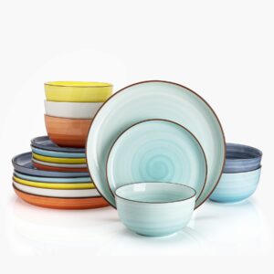 sweese 18-piece porcelain round dinnerware set service for 6, hot assorted colors
