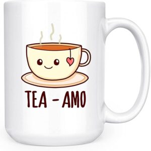 artisan owl tea-amo pun español spanish i love you mug - 15oz deluxe double-sided tea mug