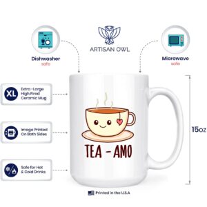 Artisan Owl Tea-Amo Pun Español Spanish I Love You Mug - 15oz Deluxe Double-Sided Tea Mug