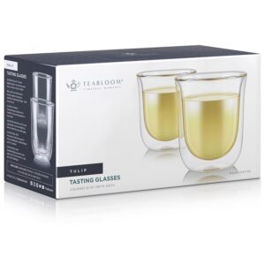 Teabloom Tulip Insulated Glasses for Tea, Espresso and Other Beverages - Double Walled Heatproof Glass Maintains Drinks Hot/Cold, 6 oz (Set of Two)