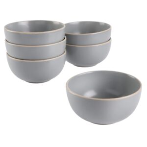 gibson home round stoneware rockaway dinnerware, 6-piece bowl set (26.5oz), matte grey
