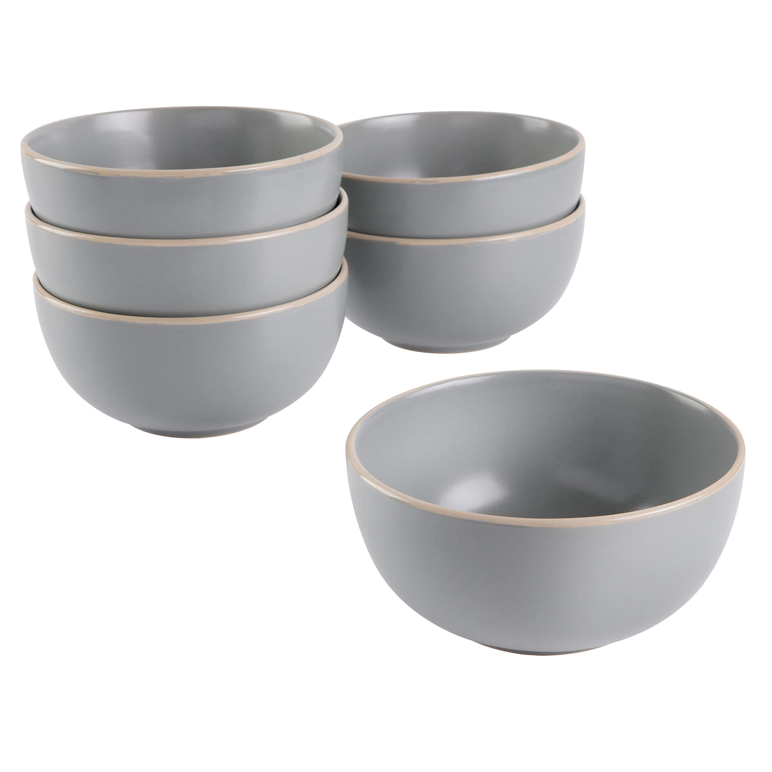 Gibson Home Round Stoneware Rockaway Dinnerware, 6-Piece Bowl Set (26.5oz), Matte Grey