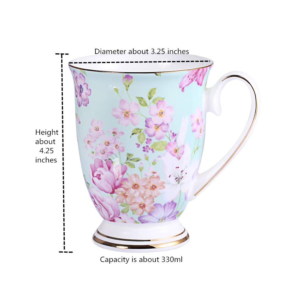 AWHOME Royal Fine Bone China Coffee Mug Assorted colors Tea Cup 11 oz (1, Green)