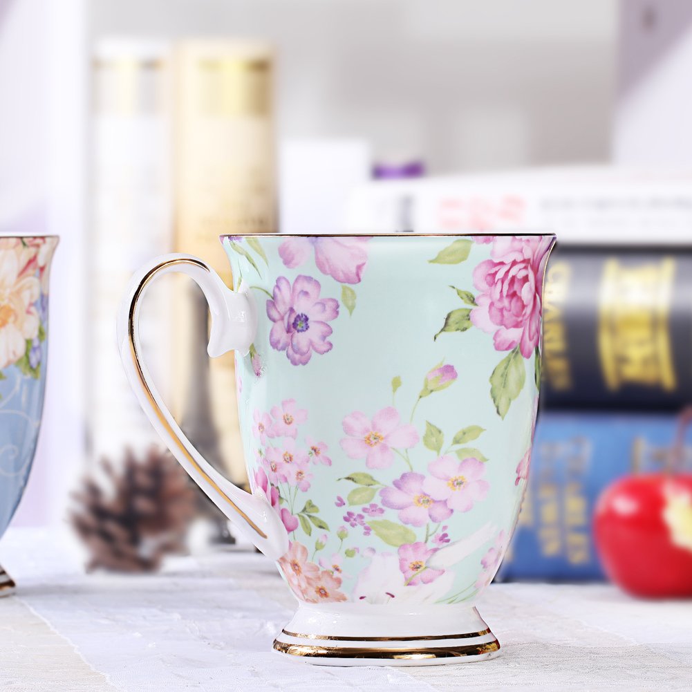 AWHOME Royal Fine Bone China Coffee Mug Assorted colors Tea Cup 11 oz (1, Green)