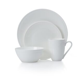 Mikasa Loria 16-Piece Bone China Dinnerware Set - Dishwasher & Microwave Safe, Service for 4, White